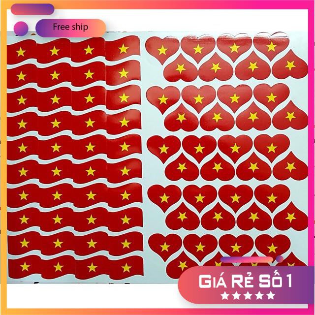 Sticker dán mặt hình trái tim và lá cờ đỏ sao vàng- COMBO 2 hình dán