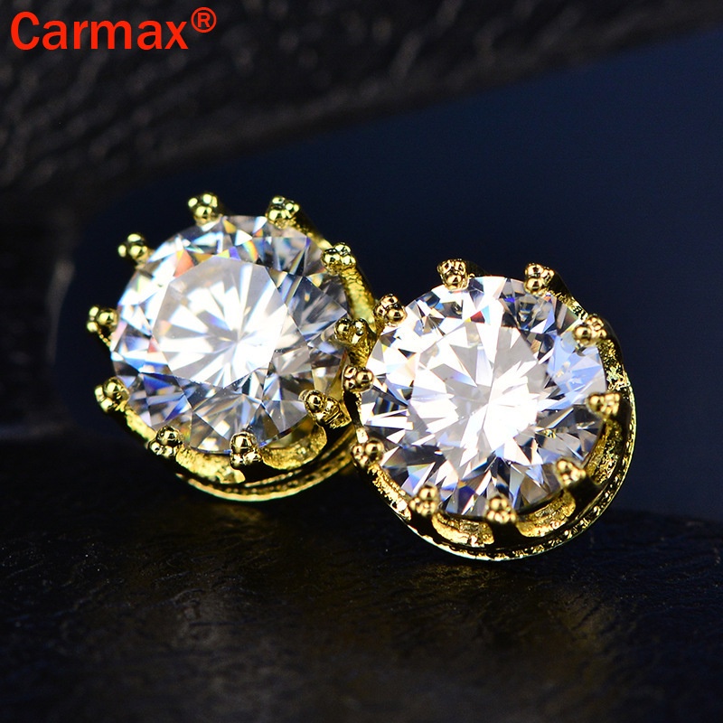 Khuyên tai hình vương miện đính đá moissanite nhân tạo thời trang