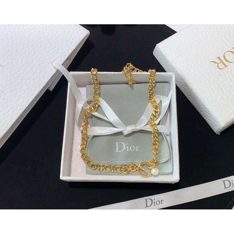 vòng cổ Dior Mạ Vàng 18k Mặt Ngọc Trai