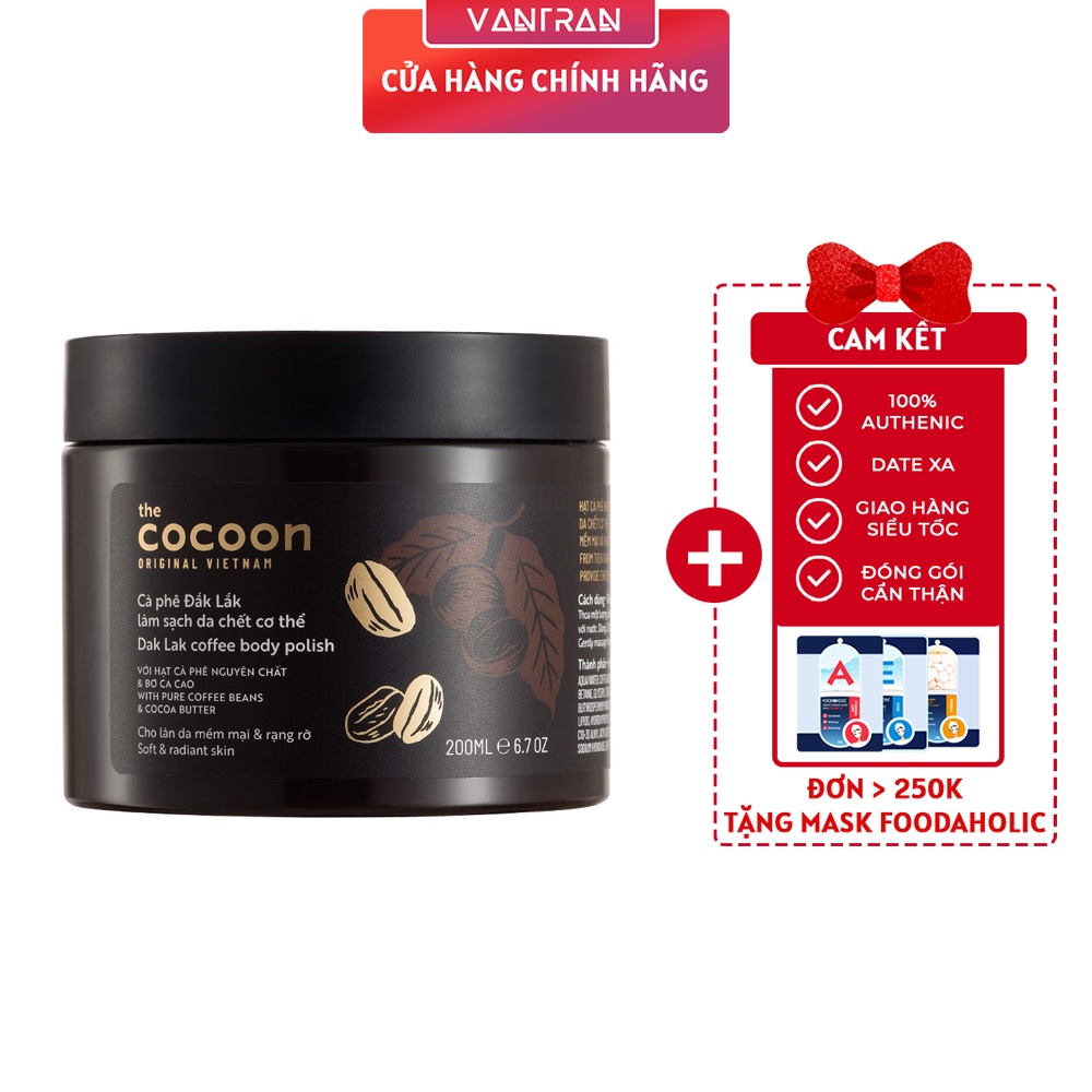 Tẩy da chết cơ thể cà phê Đắk Lắk Cocoon cho làn da mềm mại và rạng rỡ 200ml