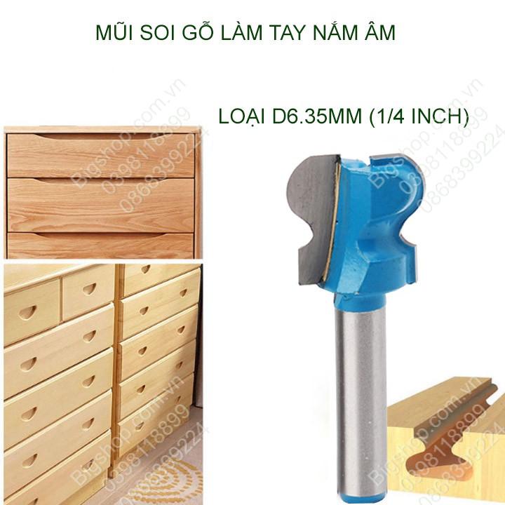 Mũi phay-soi gỗ để làm tay nắm âm, loại 22mm cốt 8mm hoặc 6.35mm (kho hàng Hà Nội luôn sẵn có)