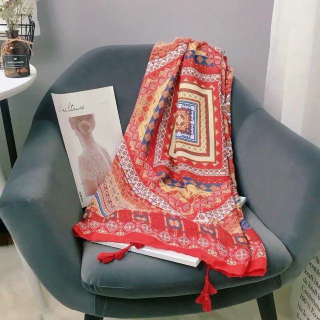 Khăn choàng du lịch khăn choàng in hoạ tiết thổ cẩm linen