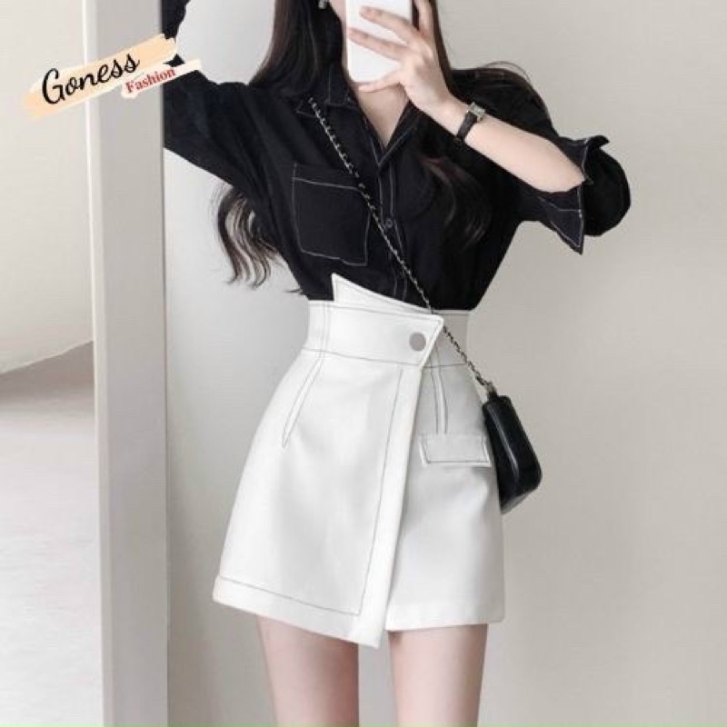 Váy kaki đắp chéo chỉ nổi hàng đẹp siêu xinh - Colory Shop
