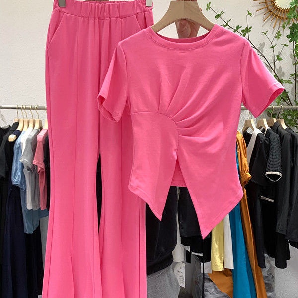 Bộ Đồ Thể Thao Hai Mảnh Áo Thun Tay Ngắn Dáng Ôm Xẻ Tà Thời Trang Mùa Hè Kiểu Mới Cho Nữ