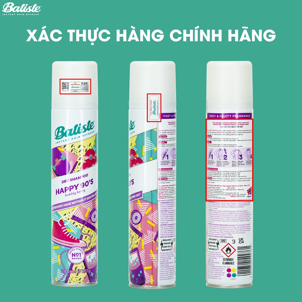 2 Chai Dầu Gội Khô Batiste Số 1 UK Cho tóc Hết Bết, Dính Bồng Bềnh Tức Thì Chai 200ml/50ml