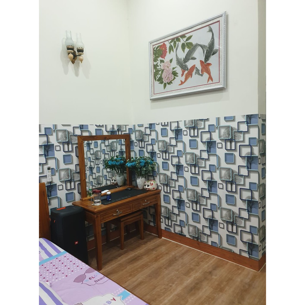 Cuộn giấy dán tường Ô vuông xanh