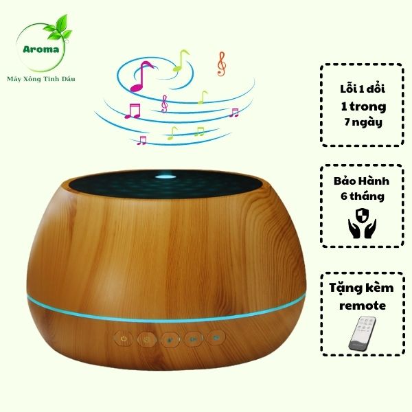 Máy xông tinh dầu có loa tích hợp Bluetooth 1000ml Siêu Âm phun sương tạo ẩm,khuếch tán hương thơm có điều khiển,