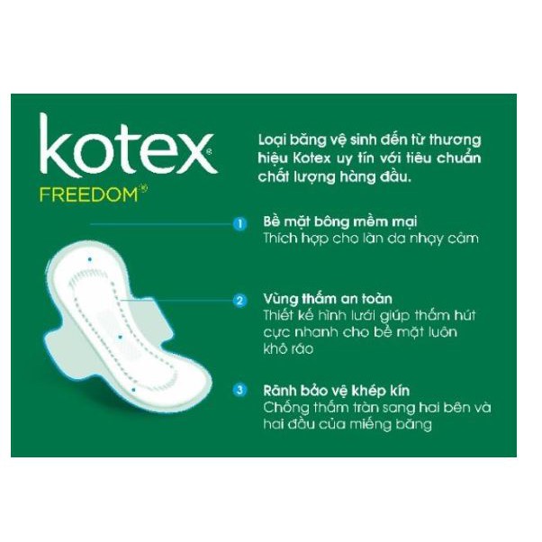 Băng Vệ Sinh Kotex Freedom Maxi Dày Có Cánh Mặt Bông Mềm Mại ( COMBO 1 Lốc 8 Gói  - 1 Gói 8 Miếng )