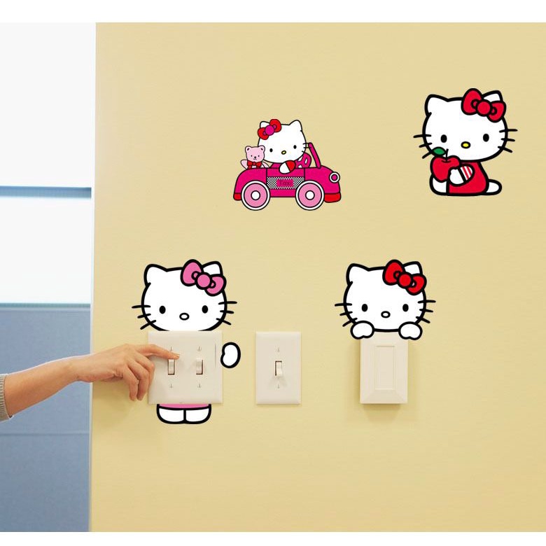 Set 10 hình dán tường Hello Kitty - decal dán công tắc - ổ điện siêu dễ thương AmyShop