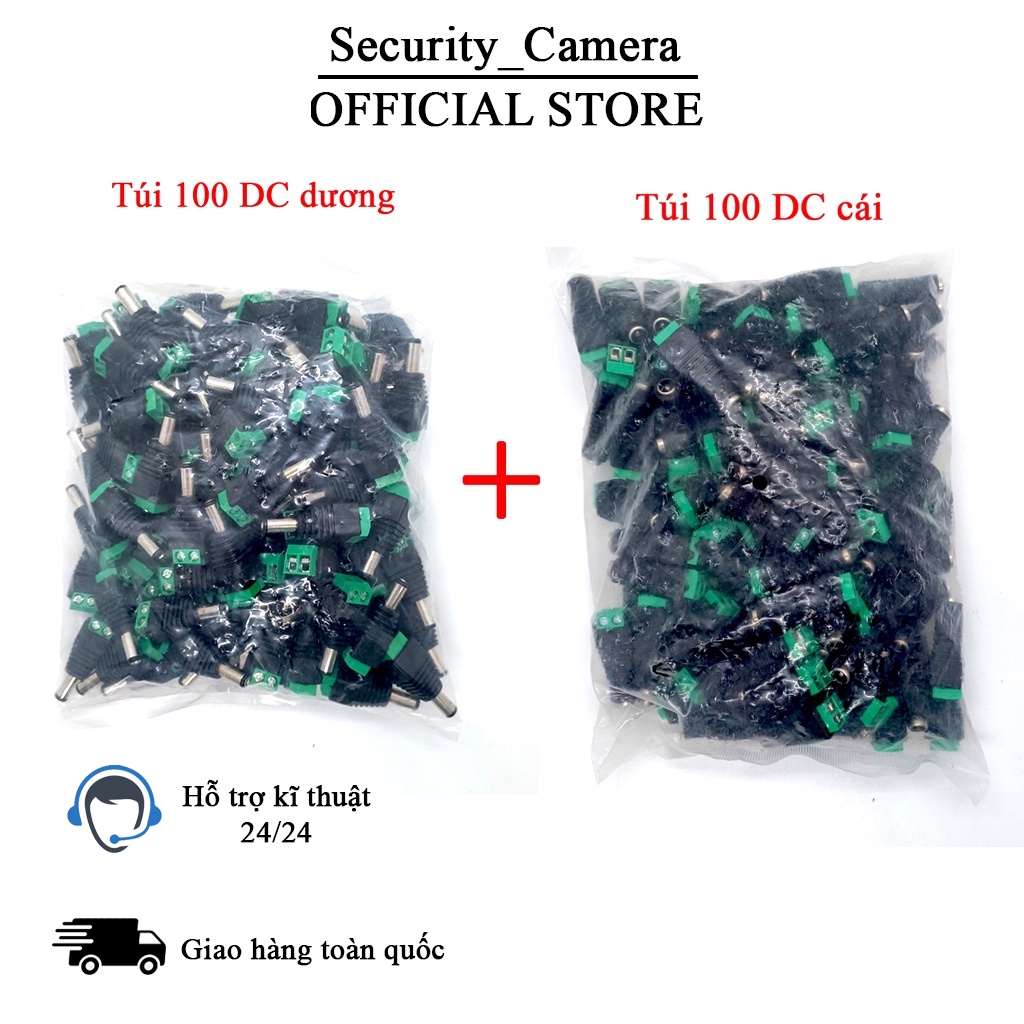 100 Jack DC đực + 100 jack DC cái vặn vít 5.5 x 2.1mm ( Com bo 100 Cặp DC đực - cái)