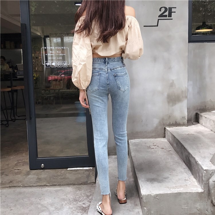 Quần jeans dài rách gối thời trang cho nữ