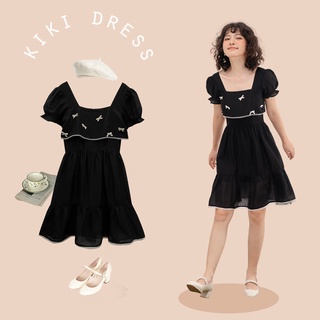 Bleubird váy lụa đính nơ dáng xoè kiki dress
