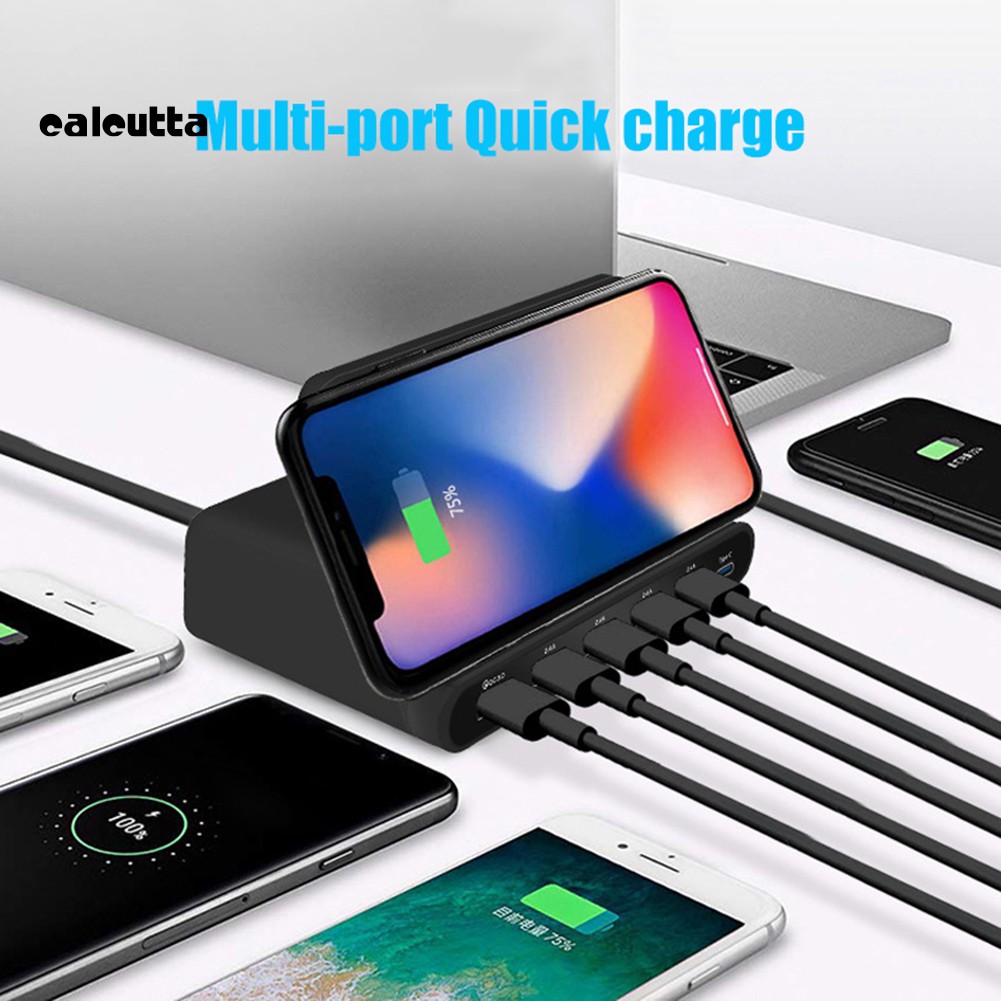 ✡SC✡3 in 1 Wireless Charger 6 Ports QC 3.0 2.14A USB Type-C Fast Charging Dock Stand