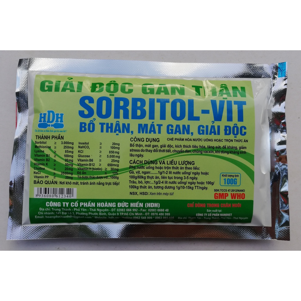 1 gói Giải độc gan thận Sorbitol-Vit 100g  bổ thận, mát gan, giải độc dùng tốt cho gia súc, gia cầm, chó mèo, gà chọi