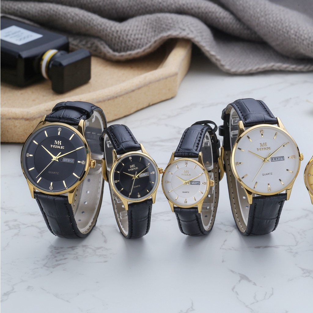 Đồng hồ nam nữ, đồng hồ cặp đôi chính hãng Mike 8390 dây da mặt tròn, chống nước, bảo hành 12 tháng