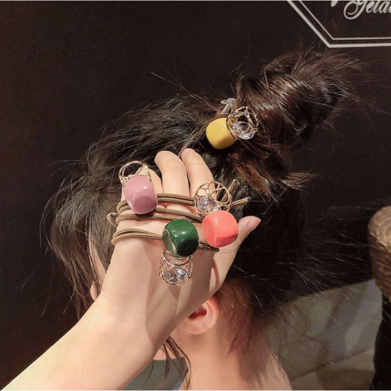[Mã FAMARAL1 giảm 10K đơn 50K]Dây cột tóc phối hạt đính đá thời trang Hàn Quốc cho nữ