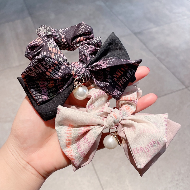 Dây Buộc Tóc Cao Su Co Giãn Phối Ruy Băng Đính Ngọc Trai Thời Trang Hàn Quốc Cho Nữ
