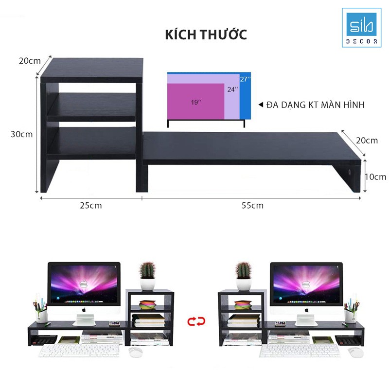 Kệ Để Màn Hình Và Kệ Sách Để Bàn 3 Tầng Màu Đen Cho Văn Phòng | BigBuy360 - bigbuy360.vn