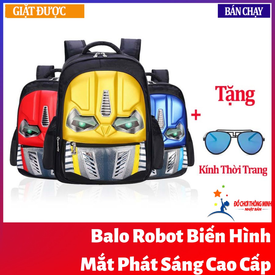 Balo học sinh robot biến hình mắt phát sáng cao cấp chống nước