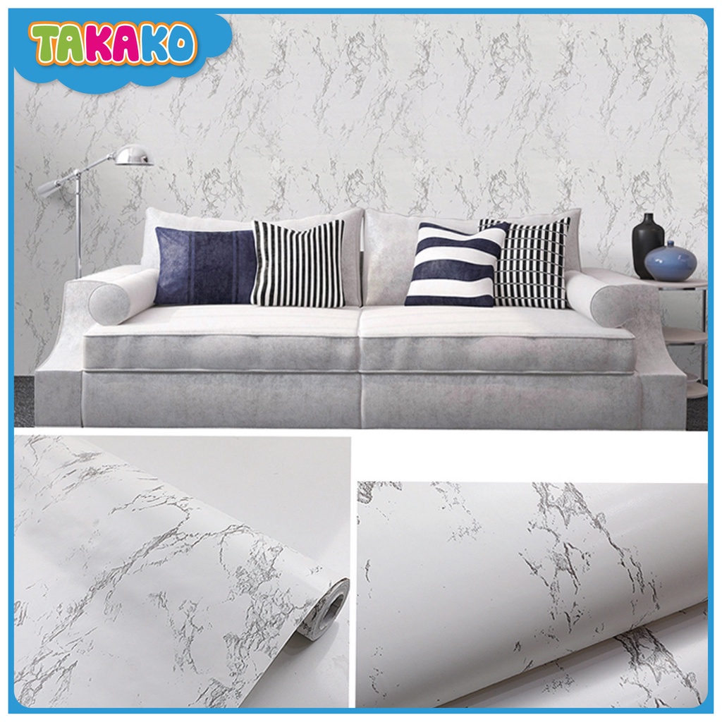 Giấy dán tường giả đá trắng - decal dán tường cuộn 10m x 45cm