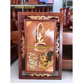 Bộ tranh phúc lộc thọ gỗ gõ đỏ 60cm