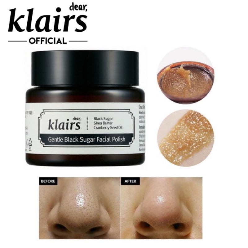 Tẩy Tế Bào Chết Giảm Mụn Đầu Đen, Giúp Da Mềm Mịn Với Đường Đen Klairs Gentle Black Sugar Facial Polish 110g