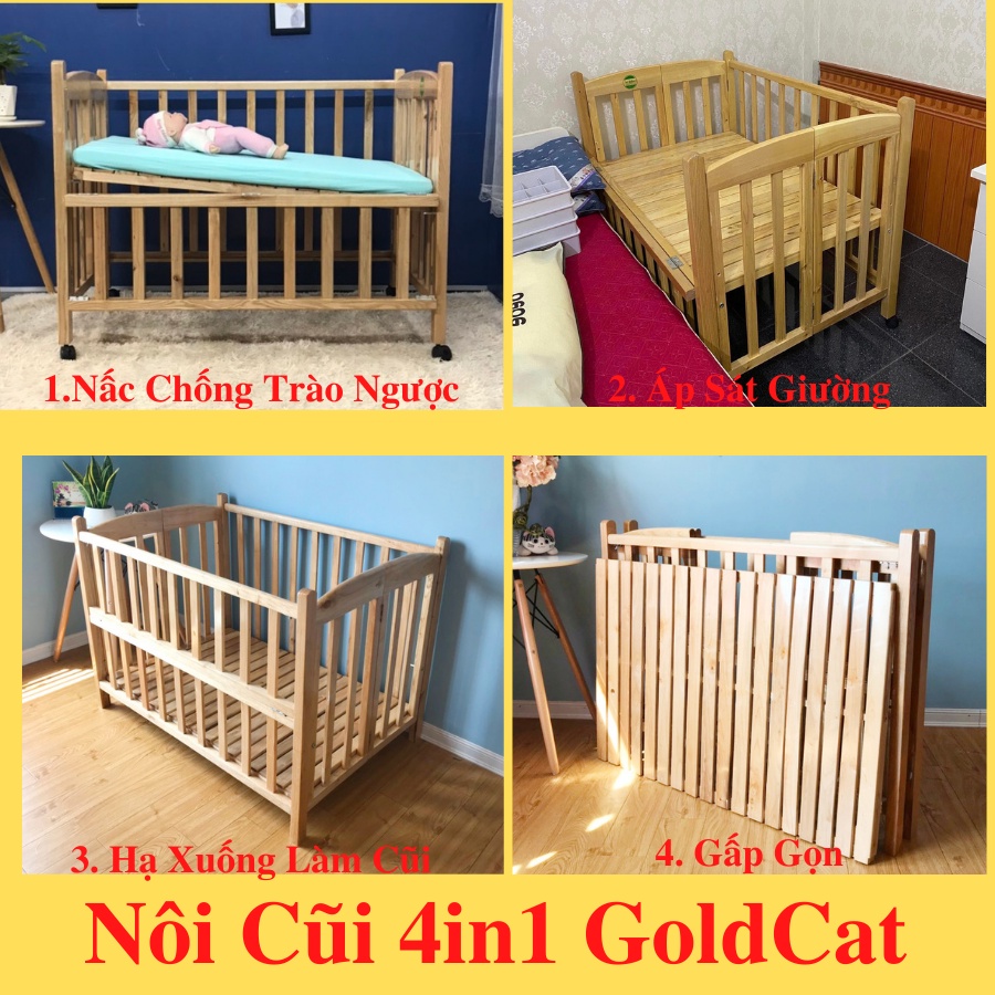 Nôi Cũi Cho Bé 4IN1 GOLDCAT CS Làm Từ Gỗ Sồi Tự Nhiên, Chắc Chắn Giúp Chống Trào Ngược