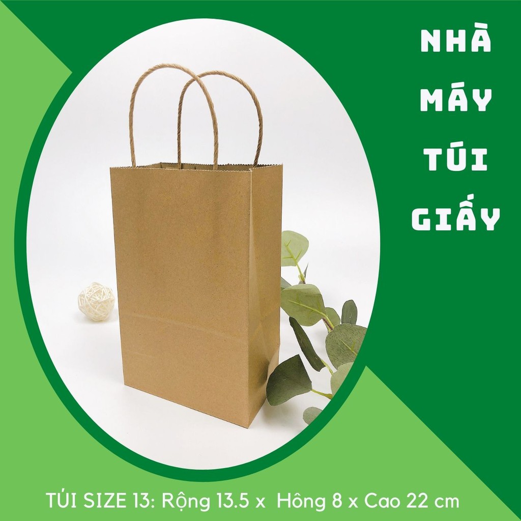 500 Chiếc Túi giấy nâu đựng quà Size 13 :13.5x8x22 cm có quai  ẢNH THẬT VÀ VIDEO