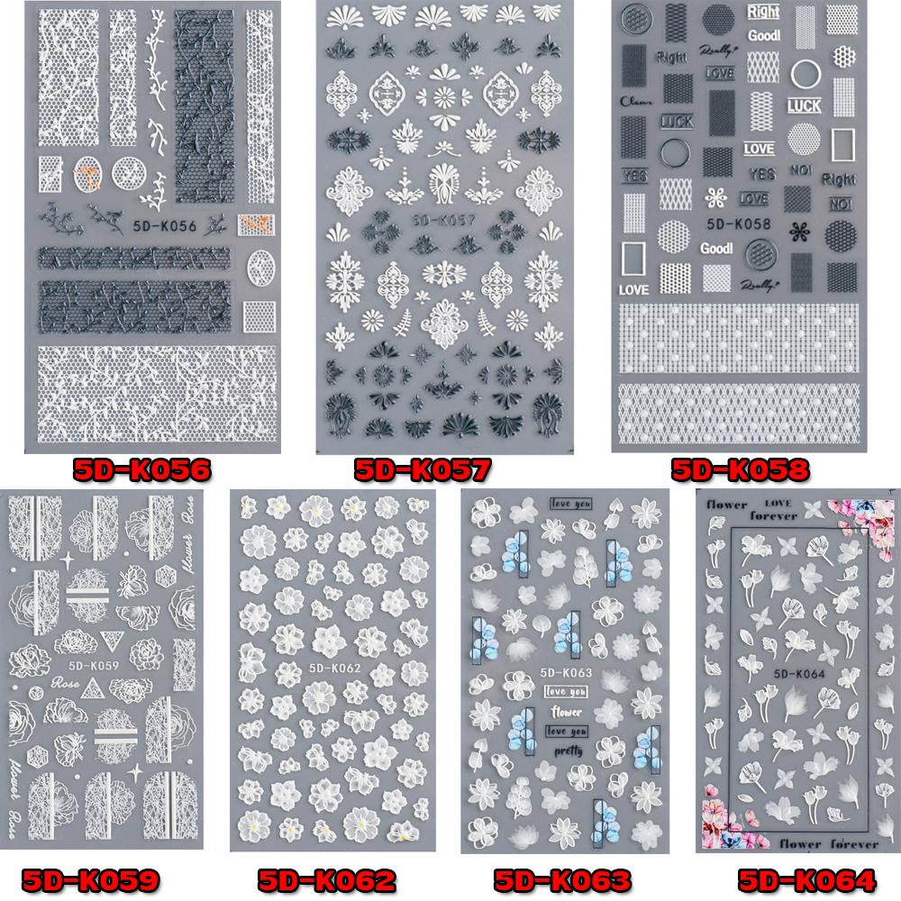 Hình Dán Trang Trí Móng Tay Họa Tiết Hoa Trắng Đen Bằng Acrylic