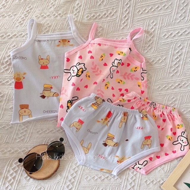 Bộ Hai Dây Quần Chip Xinh Xắn Cho Bé Gái 5-18kg, Vải Cotton Mềm Mịn, Nhiều Họa Tiết In Siêu Dễ Thương