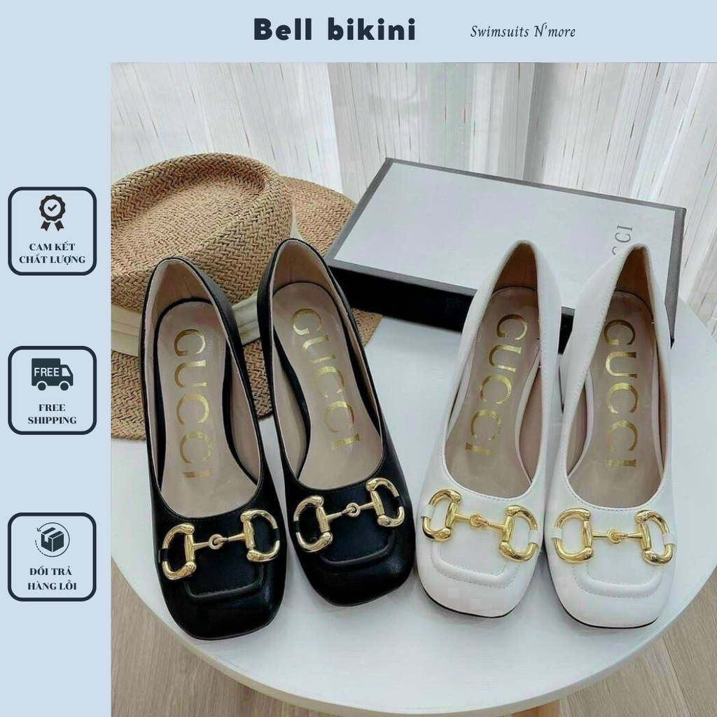 Giày Cao Gót Khuy Ngang Đế Vuông Thời Trang Công Sở Cao Cấp - Giày Gc Mũi Vuông Đế Mạ 7P Sang Chảnh - Bell Bikini - G007