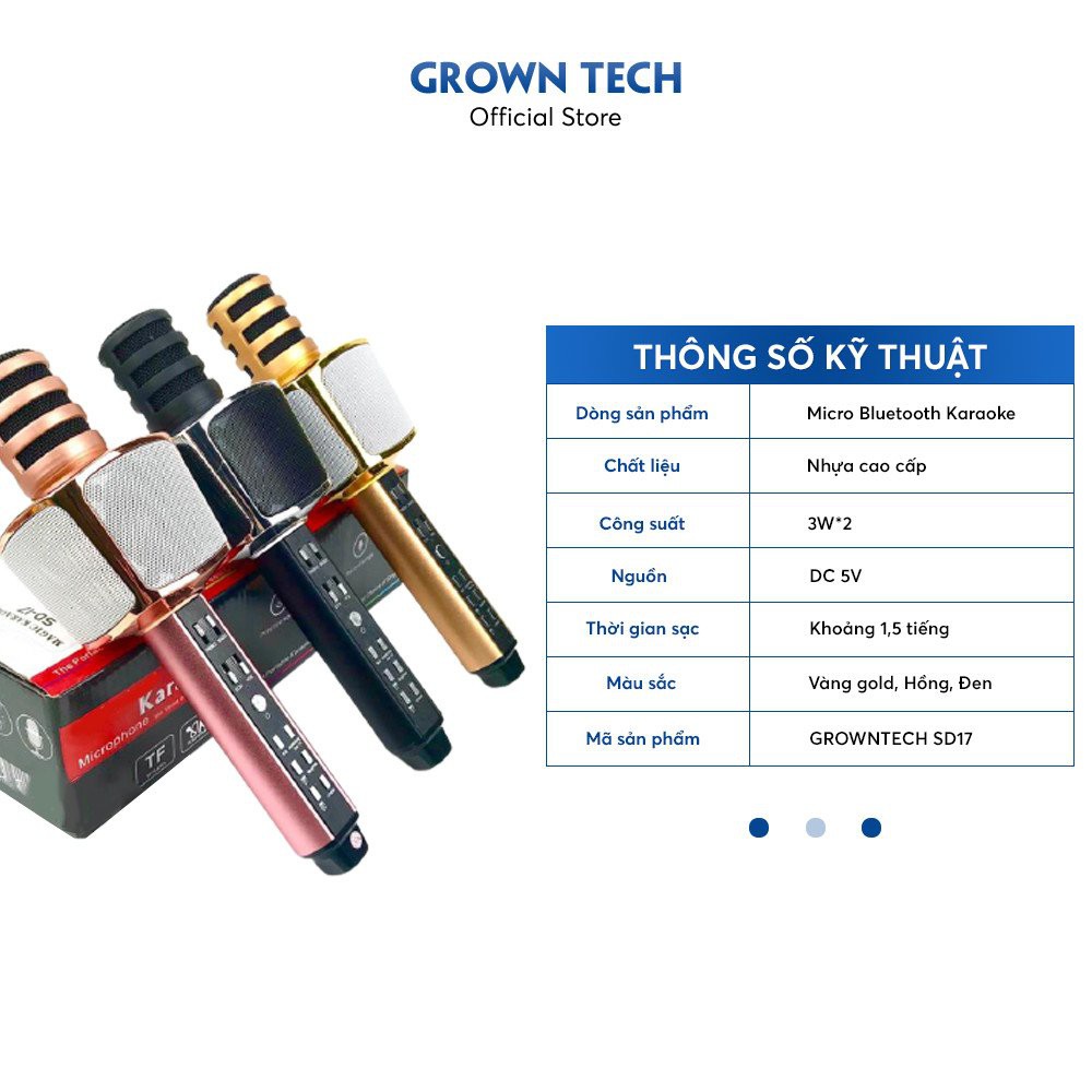 Micro karaoke bluetooth GrownTech SD17 hát kèm loa âm thanh chuẩn, bass mạnh