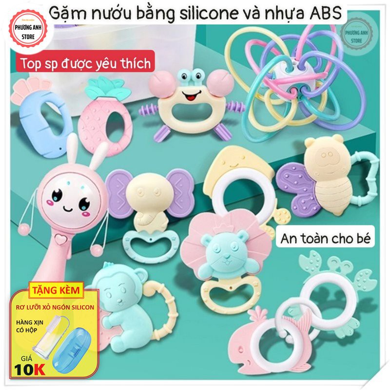 (Hàng Mới Về) BỘ GẶM NƯỚU LỤC LẠC SILICON SET 8 MÓN CÓ HỘP CHO BÉ 💛FREESHIP XTRA💛 HÀNG CHÍNH HÀNG BABY RATTLE CAO CẤP