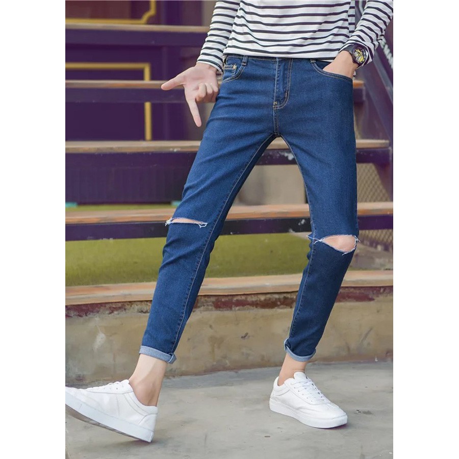 Quần Bò Nam Rách Gối Ống Côn Dáng Ôm Thời Trang Hàn Quốc | BigBuy360 - bigbuy360.vn