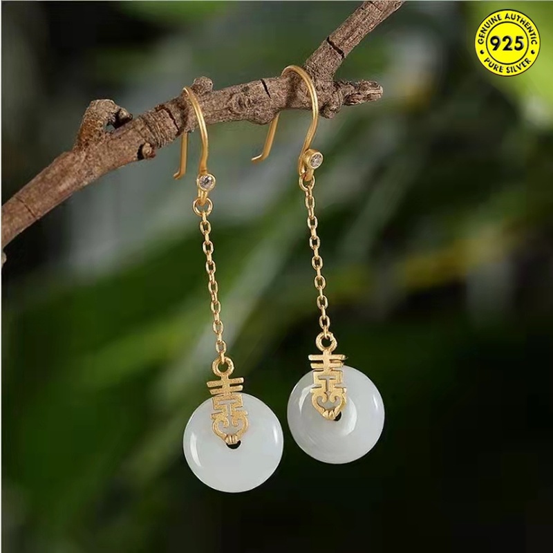 Khuyên tai đính đá ngọc bích thời trang nữ