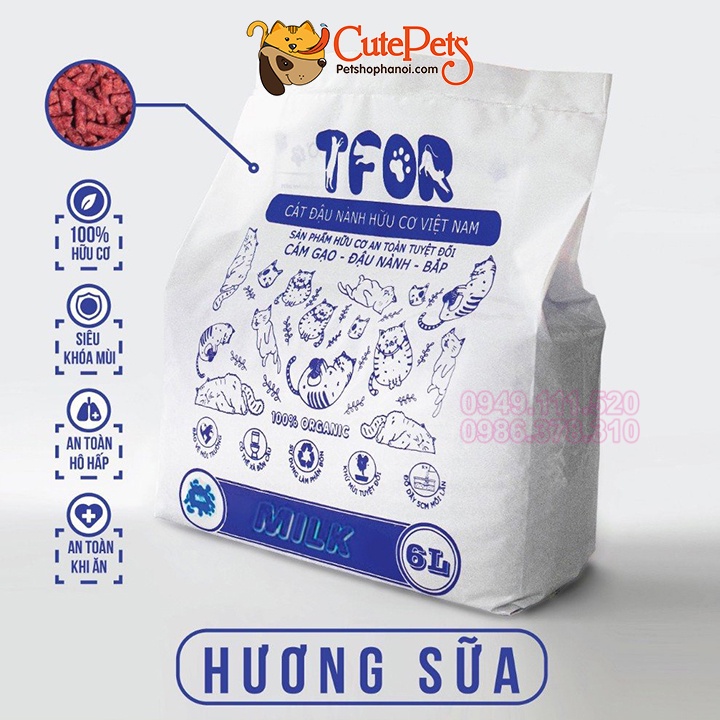 Cát vệ sinh mèo đậu nành hữu cơ đổ được bồn cầu TFOR 6L - phukienthucung