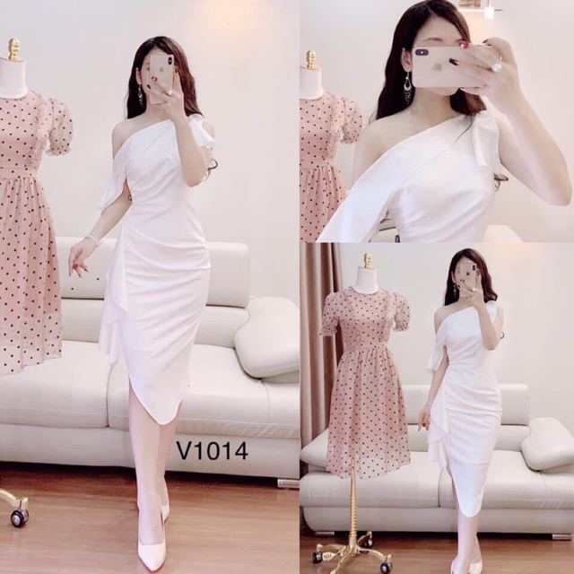 V1014-Sỉ Đầm body lệch vai(video tại kho)