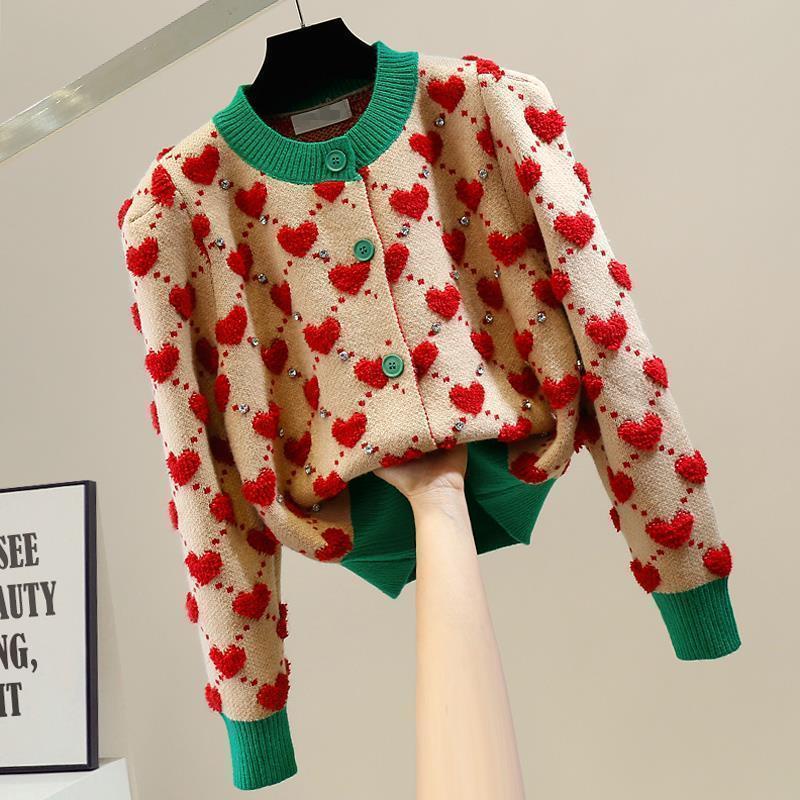 Áo Khoác Cardigan Họa Tiết Trái Tim Quả Đào Ngọt Ngào Cao Cấp Có Hương Thơm Tươi Mát