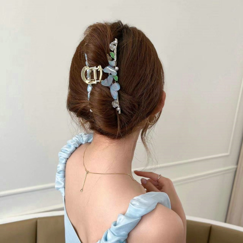 Kẹp Tóc Bướm Hồng Xanh Bằng Kim Loại Phong Cách Hàn Quốc Cho Nữ