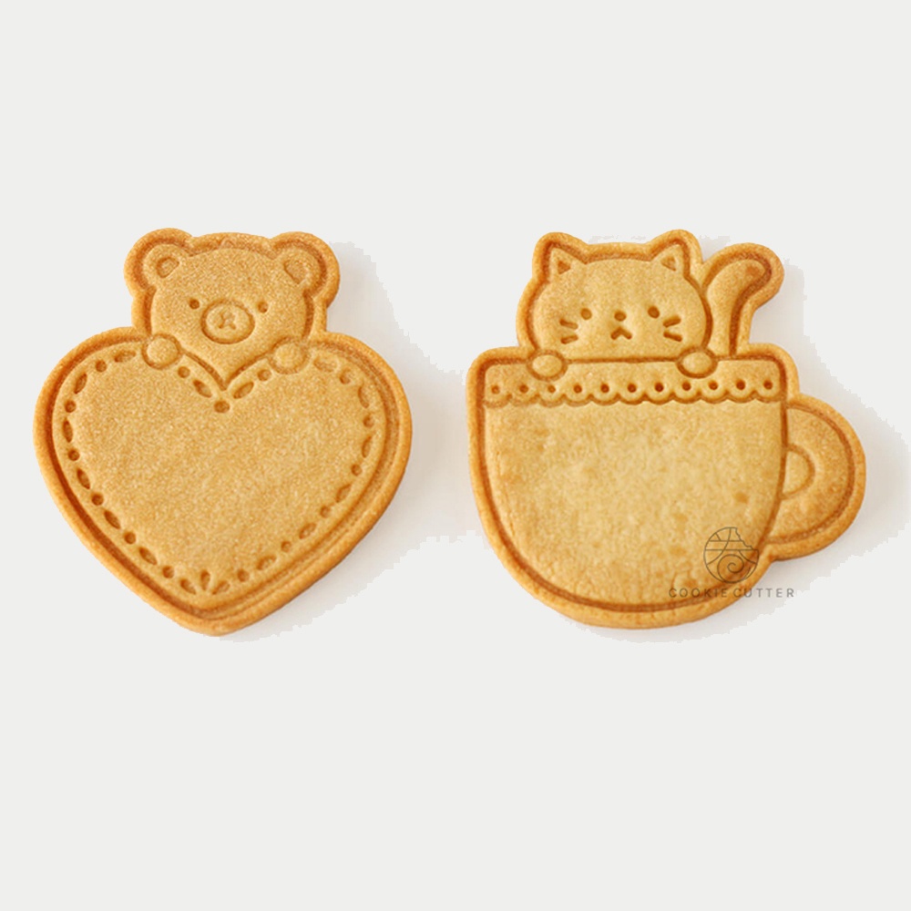 2Pcs/ một bộ gấu trúc ôm tình yêu bánh quy quy định hình trái Tim khuôn khuôn valentine 3D hoạt hình nén bánh quy khuôn khuôn công cụ nướng bánh