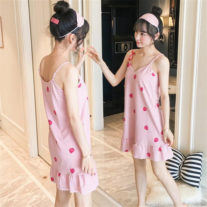 Đầm ngủ hai dây họa tiết trái cây