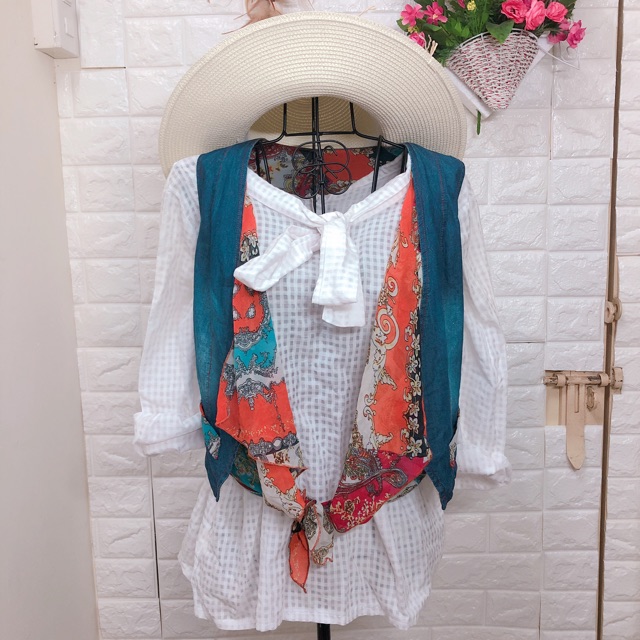 Thanh lý áo khoác gile denim phối voan cá tính