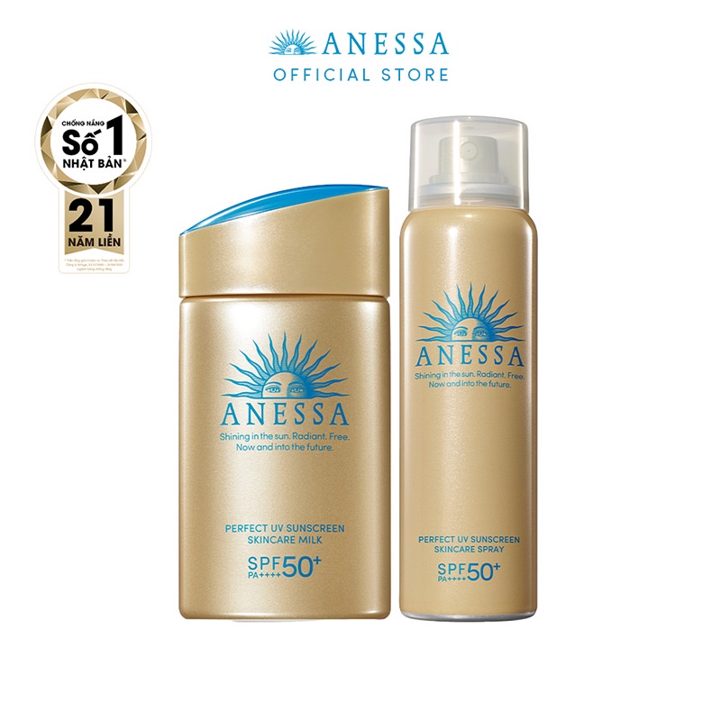 Bộ đôi xịt và sữa chống nắng Anessa(Perfect UV Gold Spray 60g+ Gold Milk 60ml)