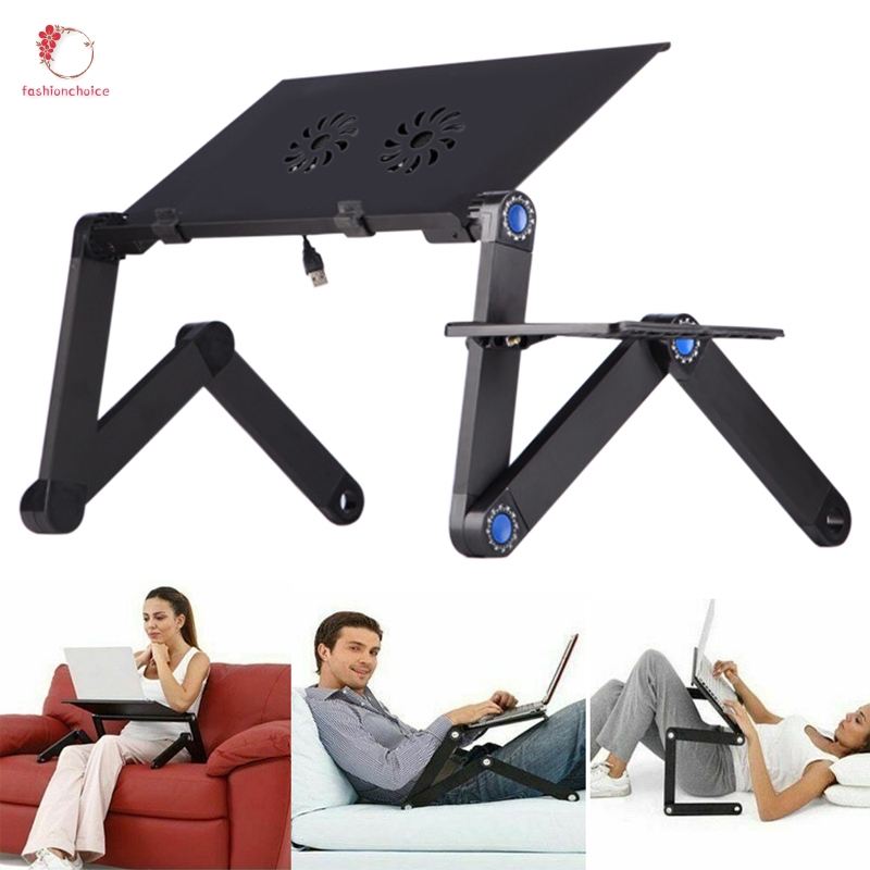 Adjustable Laptop Folding Desk Table Tray Bed Mouse Holder with Fans for Home