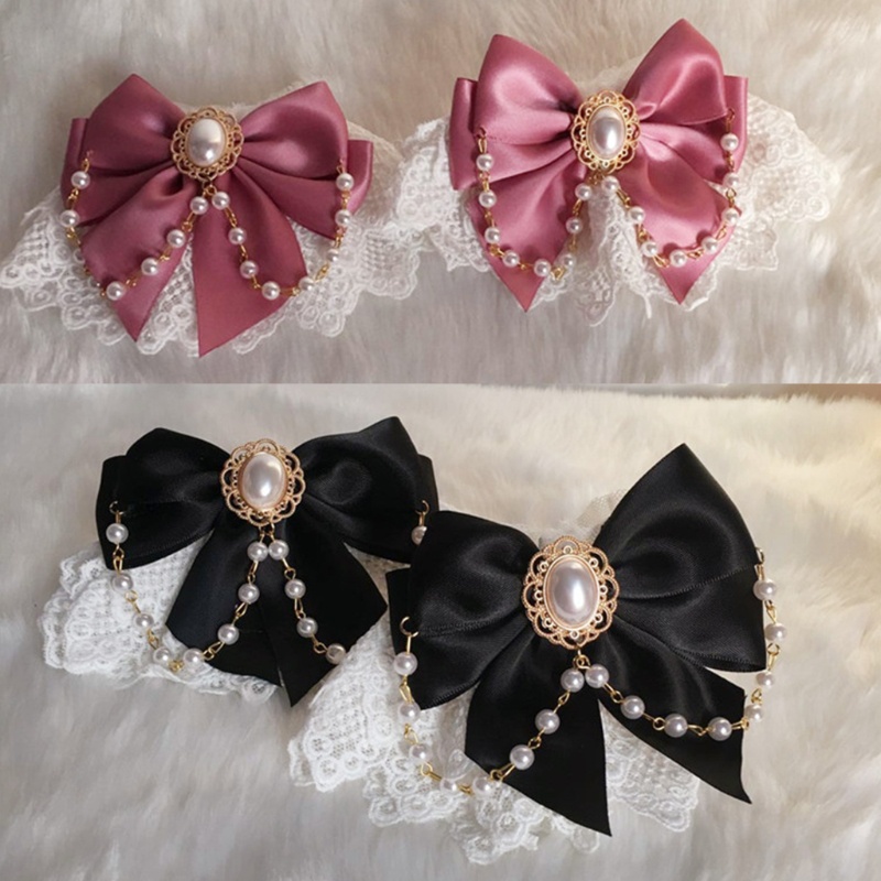 Vòng Tay Ren Hai Lớp Đính Ngọc Trai Giả Phối Nơ Phong Cách Lolita Ngọt Ngào Xixi