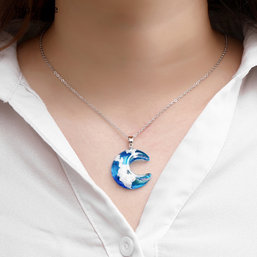 bigapple Resin Ball Moon Pendant Necklace Blue Sky White Cloud Chain Necklace Jewelry RDG