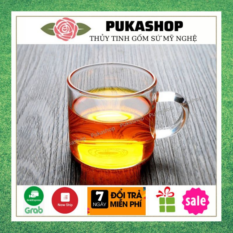 Ly trà thủy tinh có tay cầm hình trụ L003