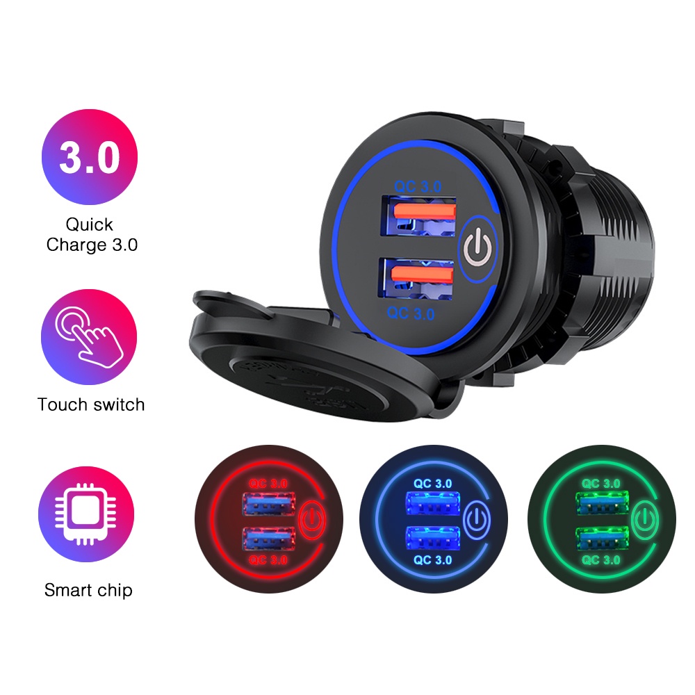 Bộ sạc PECHAM hai cổng USB 3.0 cảm ứng chống nước thông dụng cho xe hơi/xe tải/xe máy