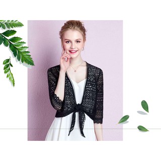 Áo khoác lửng cột nơ ren