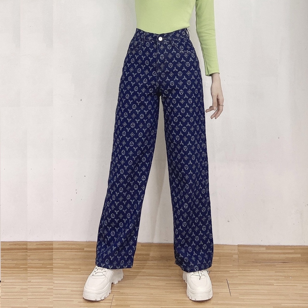 Quần Jean Nữ Ống Rộng Họa Tiết GUCCI V_L Đẹp Cao Cấp Thời Trang HÀN QUỐC HOTTREND - Hàng mới về